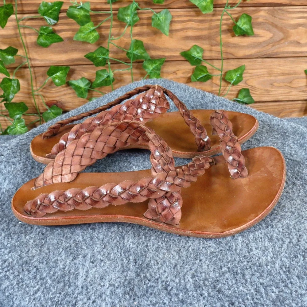 Cydwoq Revival Women Sandals Size 37 Artisan Walking Brown Braided Leather